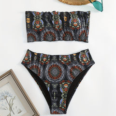 Geometric Pattern Bandeau Bikini 2 Piece Set Tube Top Tie Back