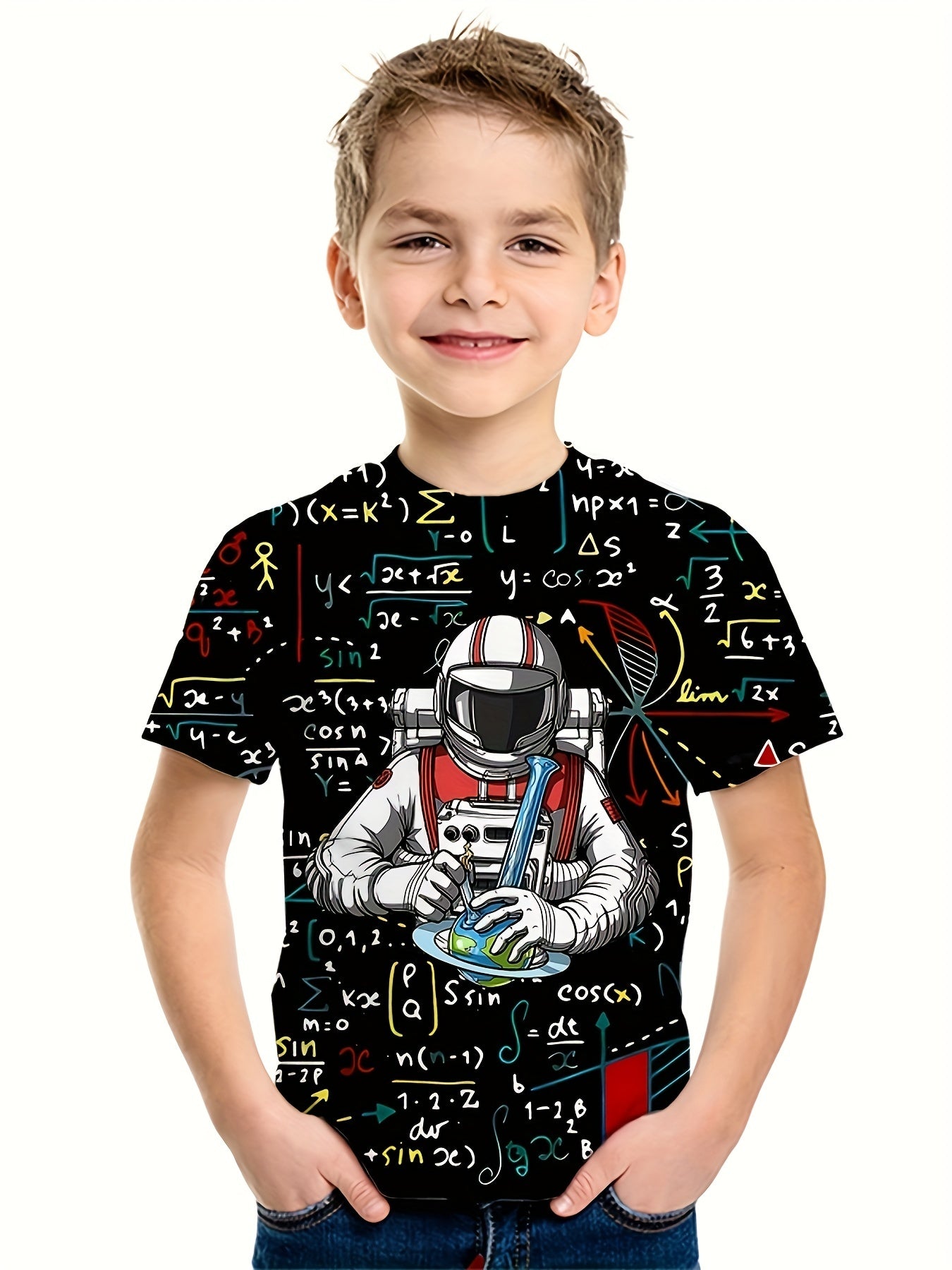 Colorful Astronaut Print Kid's T shirt Short Sleeve Top