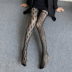 Elastic Argyle Jacquard Pantyhose High Waist Semi Sheer Footed Stockings