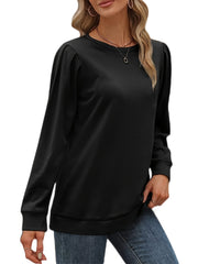 Solid Long Sleeve Round Neck Sweatshirts Casual Sports Sweatshirt Pullover