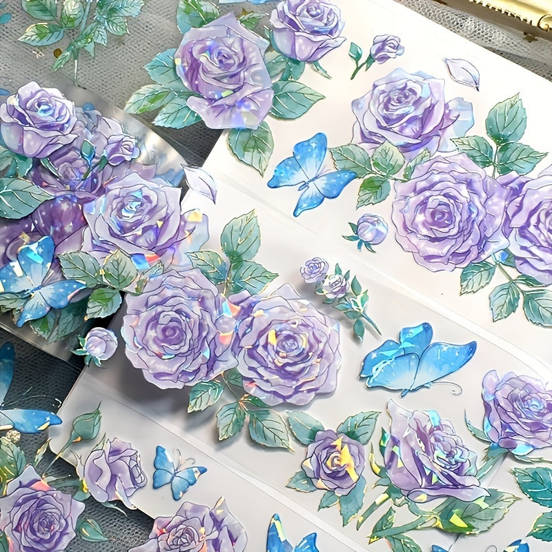 2 Meters Per Roll Brilliant Laser Silver PET Flower Tape