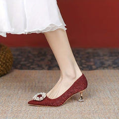 Faux Pearl Kitten Heels Bridesmaid Pumps Wedding Shoes