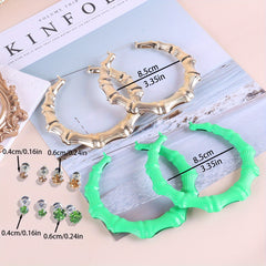 6 Pairs Golden Green Girls Earrings Set Big Hoop Punk