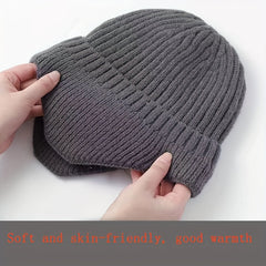 Winter Velvet Knit Hat With Earflap Skull Warm Cap Beanie Hat