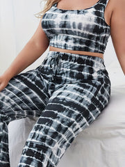 Tie Dye Striped Crop Tank & Bow Knot Pants Lounge Set