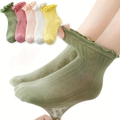 5 Pairs Girls Mesh Breathable Short Crew Socks for Kids Children Summer