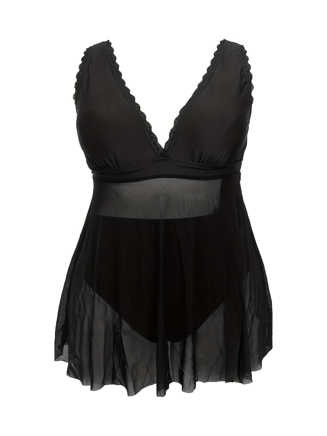 Contrast Mesh Tankini Set