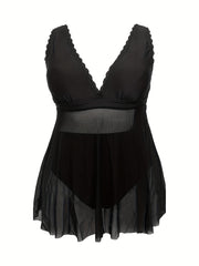 Contrast Mesh Tankini Set