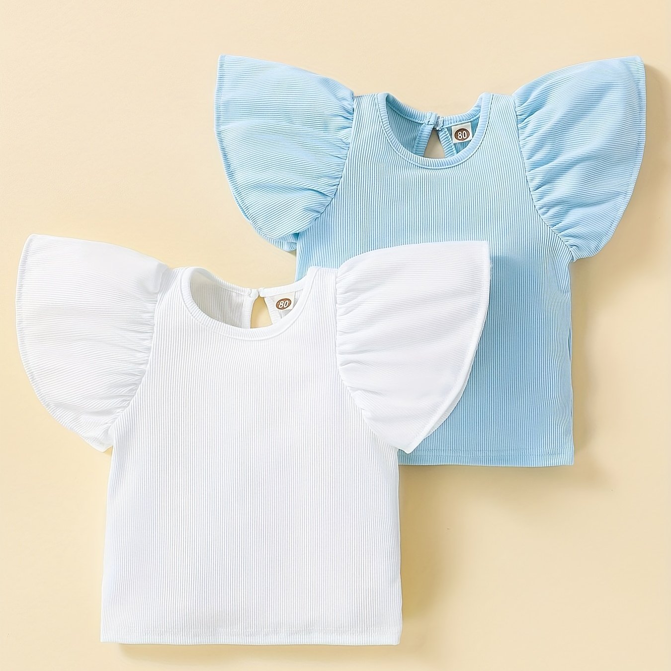 2 Baby Girl's Flutter Sleeve Tops Summer T shirts