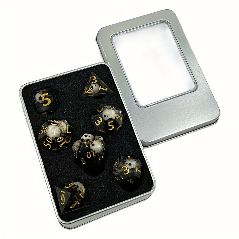 7pcs Resin Skull Dice Set Mini Dice With Golden Number