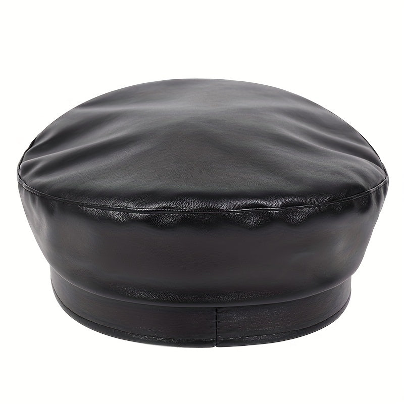 Vintage PU Leather Beret Cap Block Berets Women Punk Octagonal Hats Painter Cap