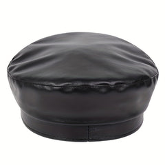 Vintage PU Leather Beret Cap Block Berets Women Punk Octagonal Hats Painter Cap