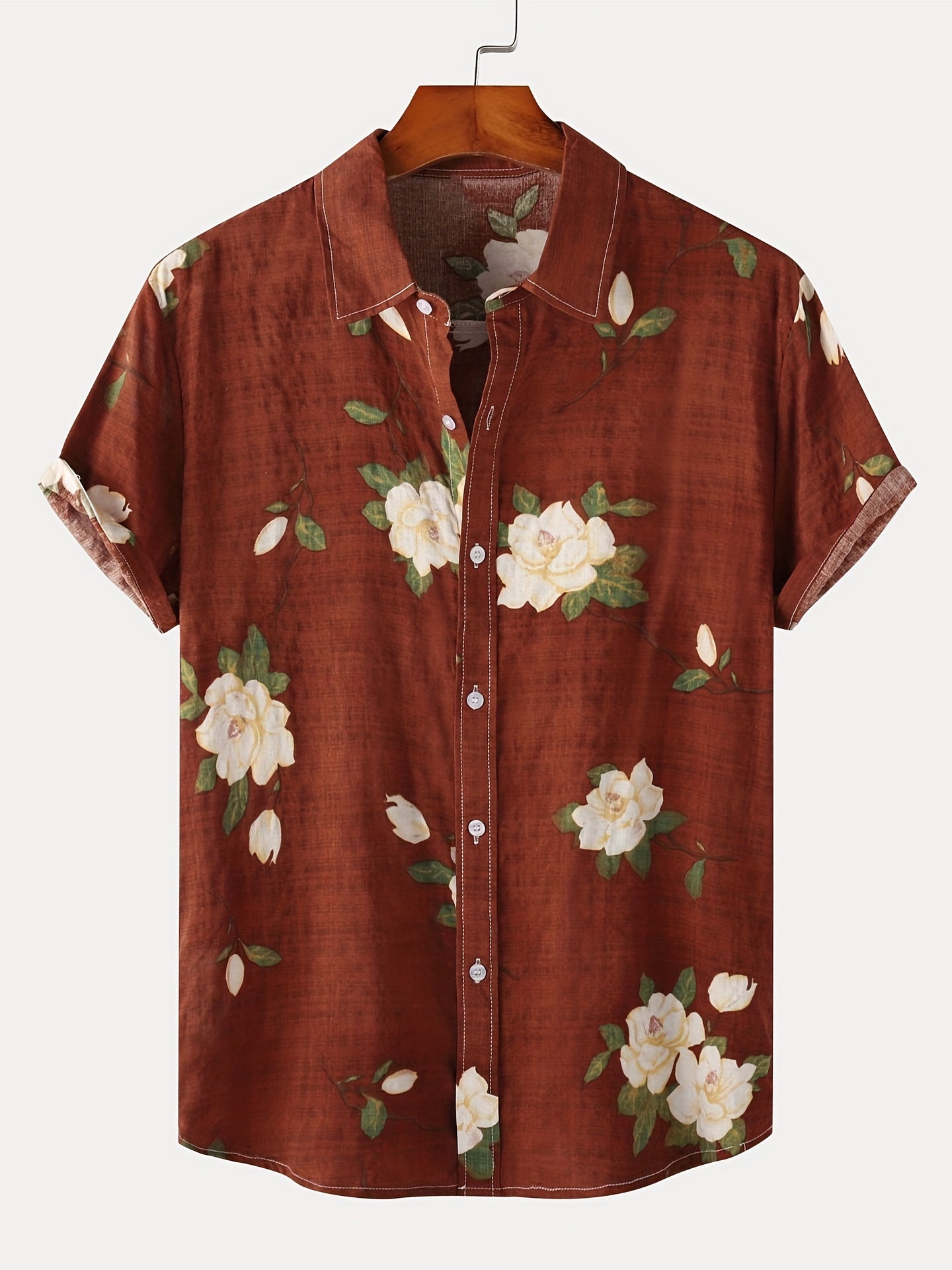 Men's Slim Short Sleeve Shirts with Flower Print