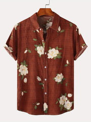 Men's Slim Short Sleeve Shirts with Flower Print