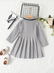 Preppy Dress For Girls Button Collar Solid Long Sleeve A Line Dresses
