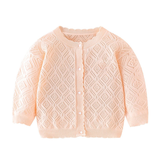 Baby Girls Cardigan Knitted Sweater Long Sleeve Crew Neck Stretch Cotton