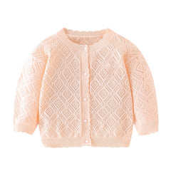 Baby Girls Cardigan Knitted Sweater Long Sleeve Crew Neck Stretch Cotton