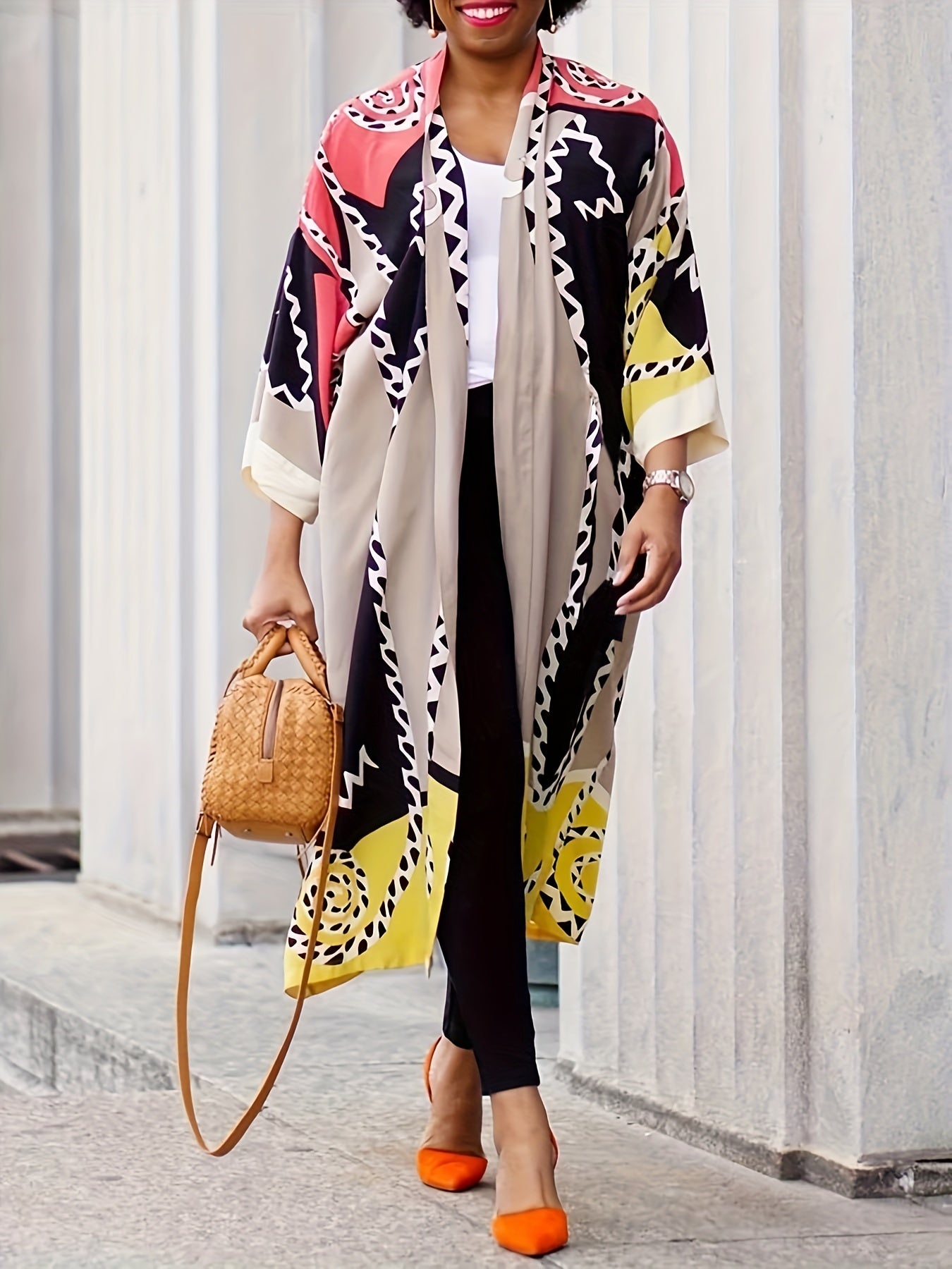 Colorblock Print Half Sleeve Cardigan