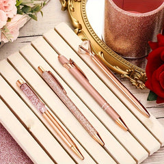 Metal Crystal Pen Set with Pen Holder, Glitter Fancy Ink Desktop Storage Box