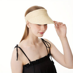 Solid Straw Visor Lightweight Sun Hat Women UV Protection Foldable Beach Hat