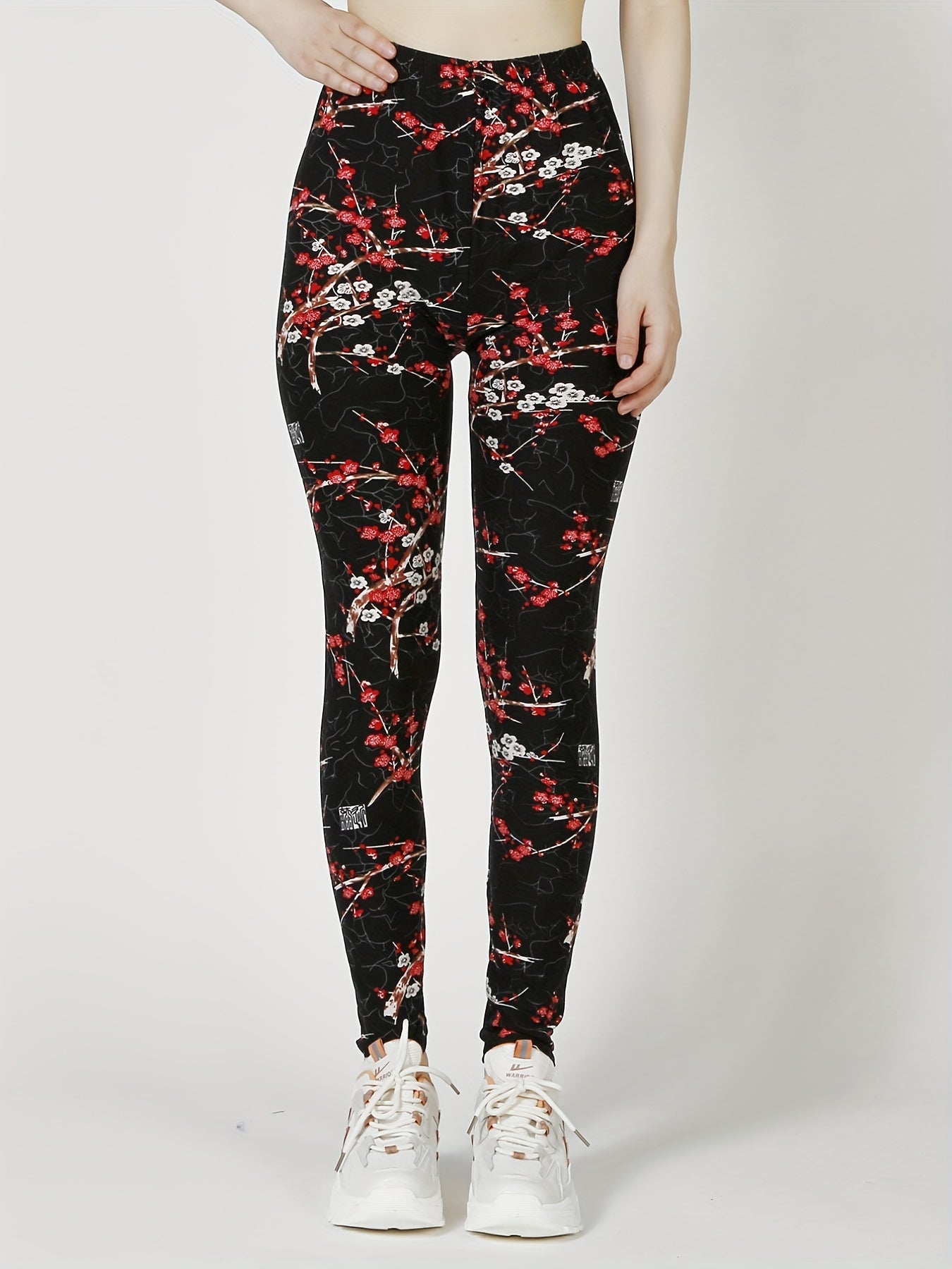 Floral Print Skinny Leggings Women's Stretchy Leggings