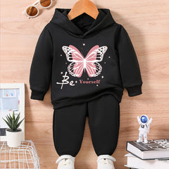 Stylish Toddler Baby Outfit Butterfly Print Sweatshirt Set