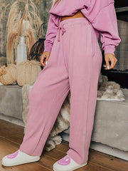 Solid Waffle Wide Leg Trousers