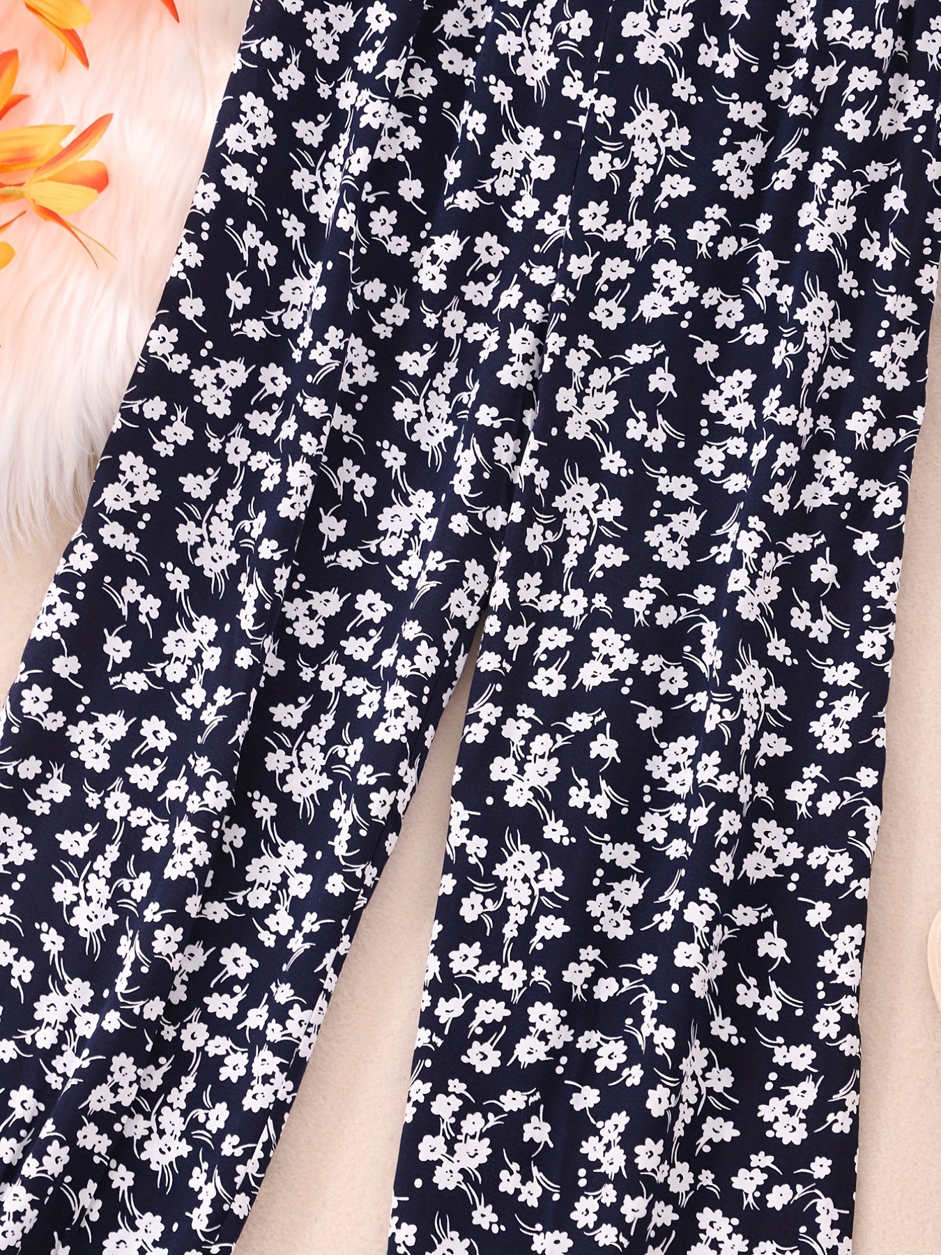 Girls Holiday Style Jumpsuit Ruffles & Flowers Print Short Sleeve Jumpsuits