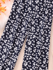 Girls Holiday Style Jumpsuit Ruffles & Flowers Print Short Sleeve Jumpsuits