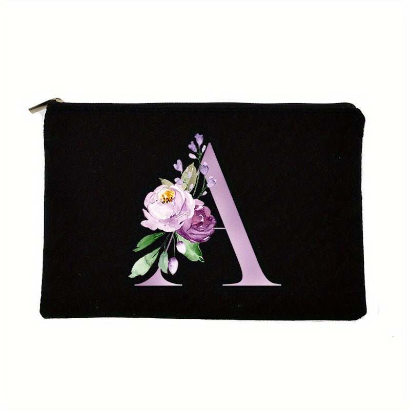 Letter & Flower Pattern Cosmetic Bag Portable Zipper Makeup Bag