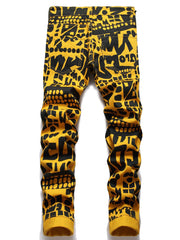Letter Print Cotton Jeans Men's Casual Street Style Denim Pants
