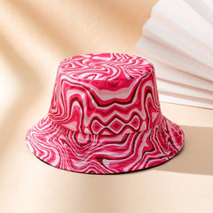 Red Wavy Striped Cotton Bucket Hat Women Sunshade Basin Fisherman Cap