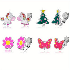 4 Pairs Colorful Ear Clips for Kids, Rainbow Bunny Butterfly Snail
