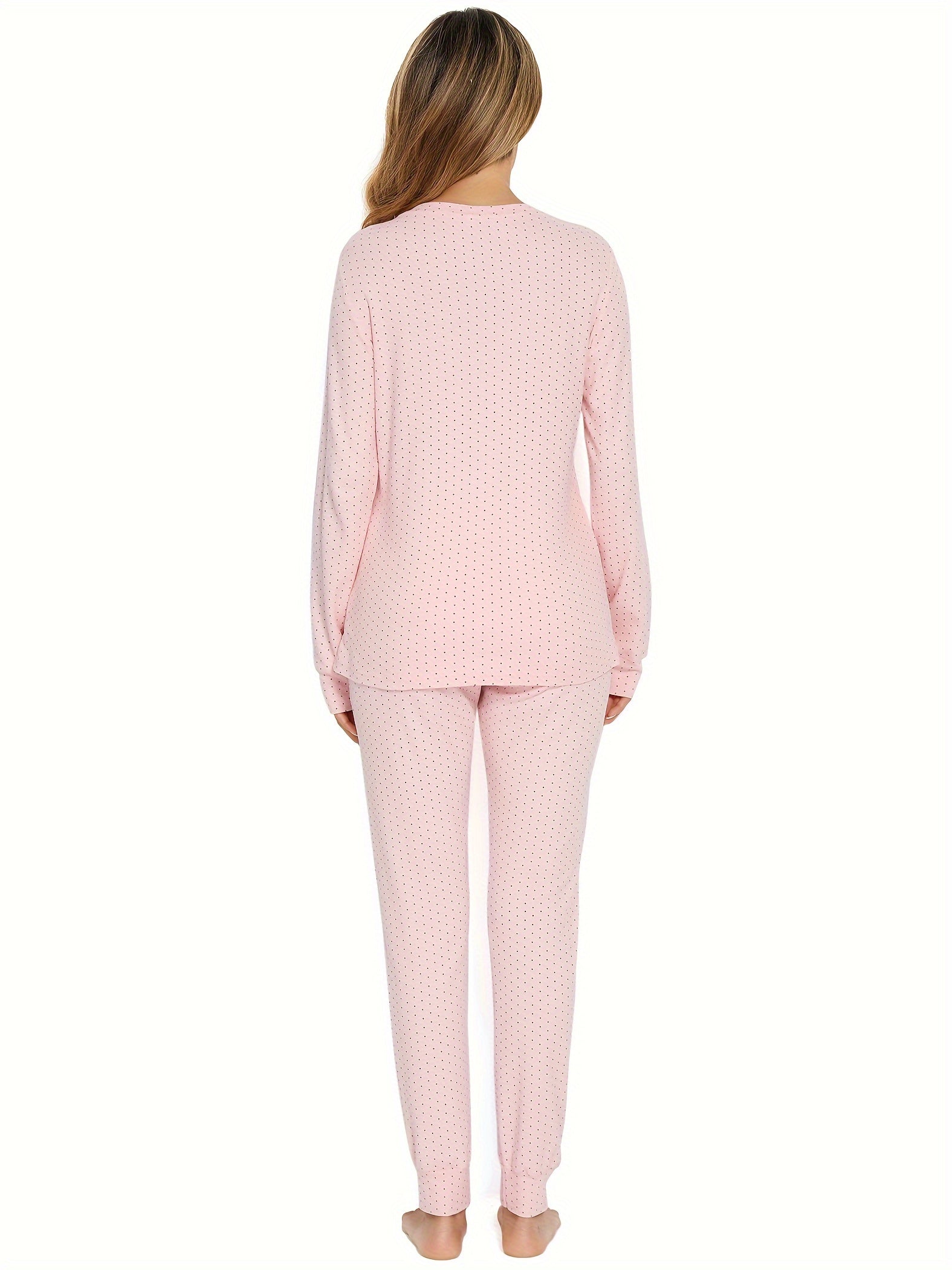 Polka Dot V-Neck Lounge Set Long Sleeve & Pants Women's Loungewear