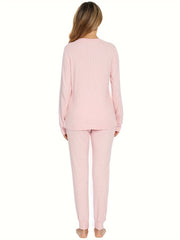 Polka Dot V-Neck Lounge Set Long Sleeve & Pants Women's Loungewear