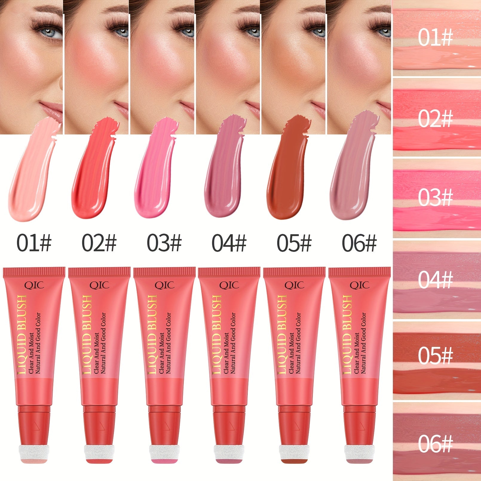 6-Color Hydrating Blush Cream, Long-Lasting & Waterproof Liquid Rouge