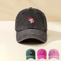 Unisex Sunshade Adjustable Baseball Cap with Mushroom Embroidery