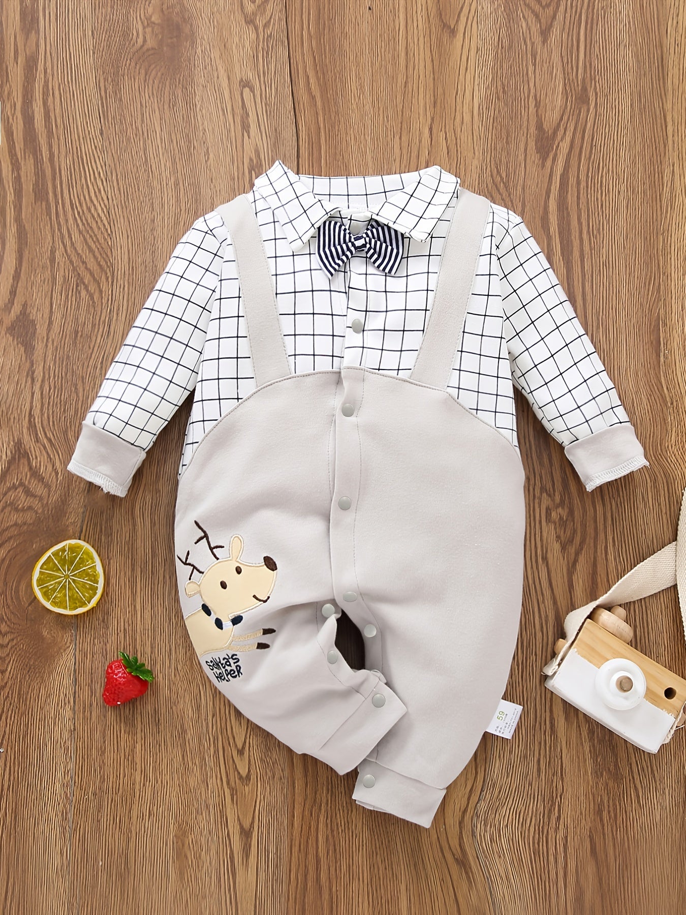Newborn Gentleman Romper Deer Embroidery Jumpsuit For Baby Boys