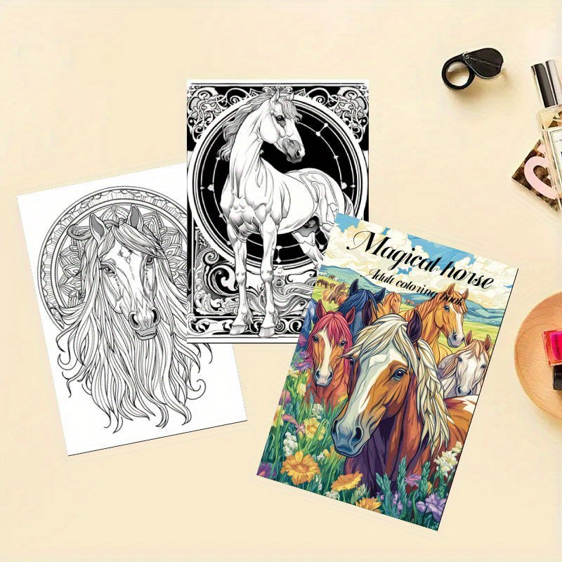 Magical Horse Adult Coloring Book DIY Art Therapy Drawing & Painting Kit