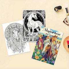 Magical Horse Adult Coloring Book DIY Art Therapy Drawing & Painting Kit