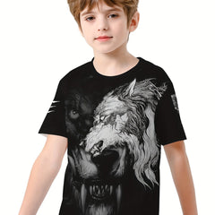 Wolf Print Kids Vitality T shirt Boys Summer Lightweight Casual Top