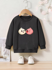 Girls Cartoon Buns Sweatshirt Crew Neck Tops for Fall Winter