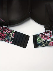 Floral & Leopard Print Lace T-shirt Bra