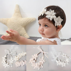 Pink Pearl Lace Flower Hairband for Baby Girls Toddler