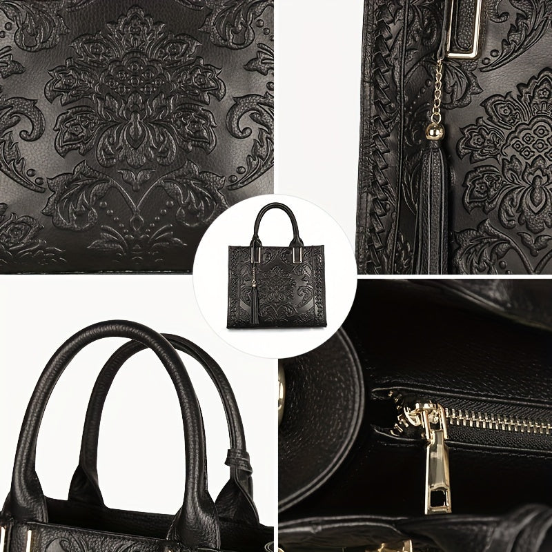 Leather Purse & Handbag Top Handle Satchel Bag with Tassels