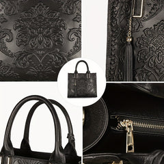 Leather Purse & Handbag Top Handle Satchel Bag with Tassels