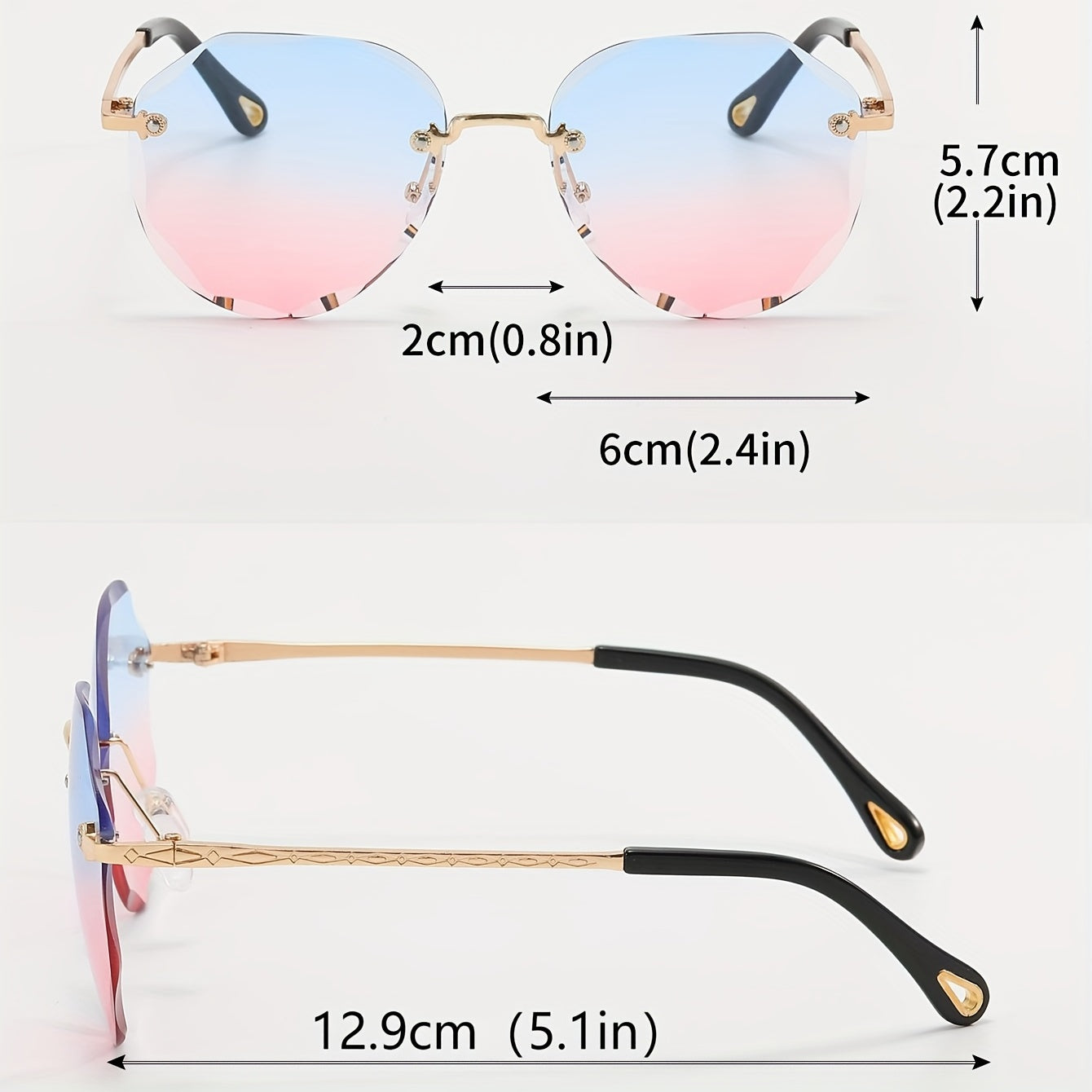 Ombre Rimless Sunglasses Gradient UV400 Sun Shades for Beach Vacation