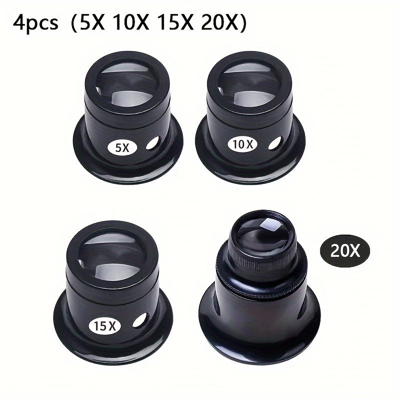 4pcs Jewelry Magnifying Glass Set 5X 10X 15X 20X