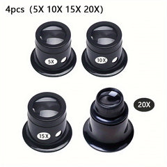 4pcs Jewelry Magnifying Glass Set 5X 10X 15X 20X