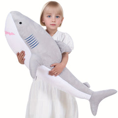 Large Shark Plush Stuffed Animal Soft Toy with Stripes & Pink Mouth